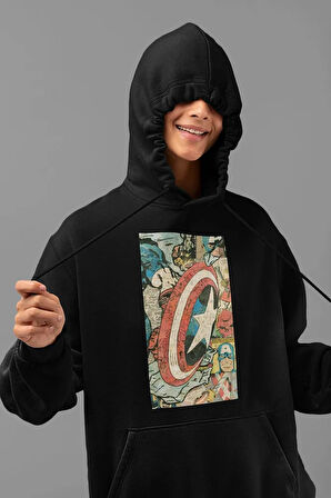 Vintage Kaptan Amerika Baskılı Unisex Oversize Hoodie
