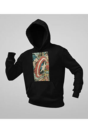 Vintage Kaptan Amerika Baskılı Unisex Oversize Hoodie