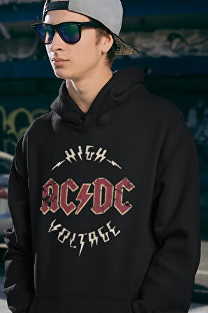 High AC DC Voltage Yazılı Unisex Oversize Rock Metal Hoodie