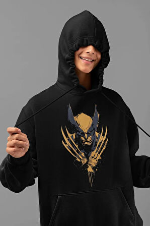 Tasarım Wolverine Baskılı Unisex Oversize Marvel Hoodie
