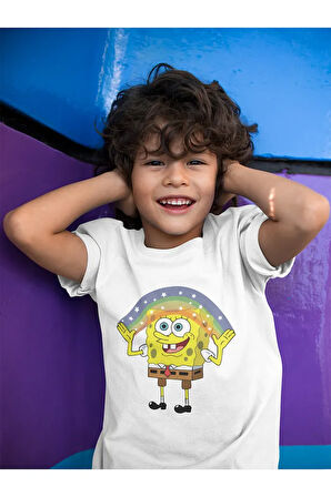Süngerbob Baskılı Unisex Çizgi Film Çocuk Tişört (1-12 YAŞ)