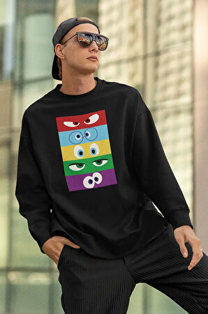 Çizgi Film Insiide Out Baskılı Unisex Oversize Ters Yüz Sweatshirt