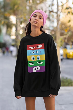 Çizgi Film Insiide Out Baskılı Unisex Oversize Ters Yüz Sweatshirt