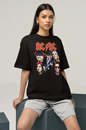 Rock Metal Müzik Grubu AC DC Baskılı Unisex Oversize Tişört