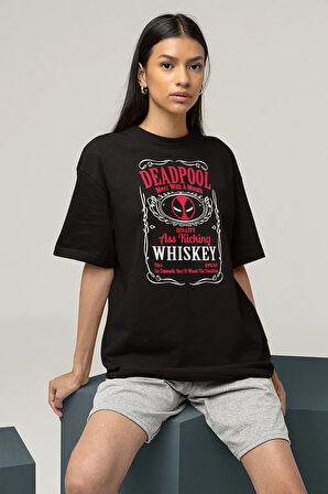 Deadpool Whiskey Baskılı Unisex Oversize Tişört