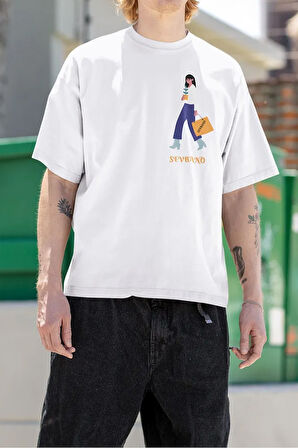 Çantalı Kadın Baskılı Oversize Tişört