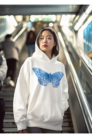 Conversion Butterfly Baskılı Unisex Oversize Tasarım Kelebek Hoodie