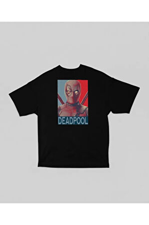 Film Kahramanı Deadpool Baskılı Unisex Oversize Marvel Tişört