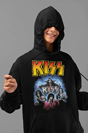 Kiss Müzik Grubu Baskılı Unisex Oversize Rock Metal Hoodie