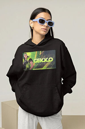 Gekko Baskılı Unisex Oversize Vallorant Hoodie