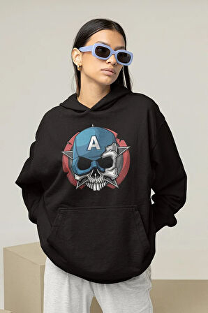 Avengers Kaptan Amerika Baskılı Unisex Oversize Hoodie