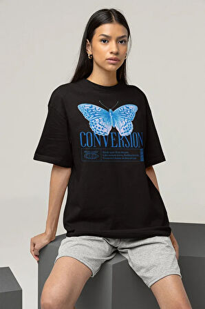 Butterfly Conversion Tasarım Baskılı Unisex Oversize Tişört