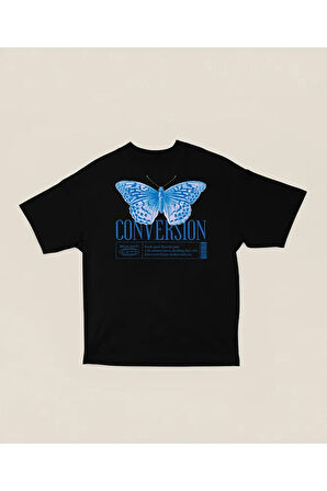 Butterfly Conversion Tasarım Baskılı Unisex Oversize Tişört