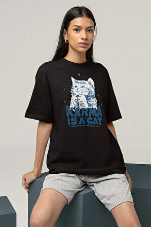 Karma Is A Cat Taylor Swift Baskılı Unisex Oversize Şarkıcı Tişört