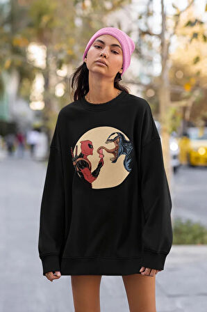 Deadpool x Venom Baskılı Unisex Oversize Tasarım Sweatshirt