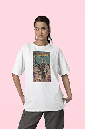 Siyah Örümcek Adam Baskılı Unisex Oversize Tişört