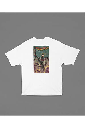 Siyah Örümcek Adam Baskılı Unisex Oversize Tişört