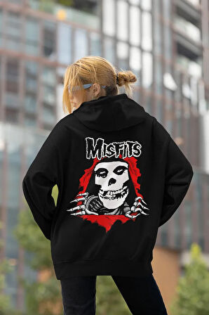Tasarım Misfits Yazılı Unisex Oversize Rock Metal Hoodie