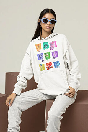 Çizgi Film Insiide Out Baskılı Unisex Oversize Ters Yüz Hoodie