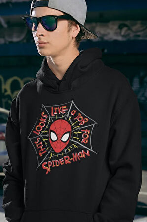 This Looks Like A Job For Spider-Man Yazılı Unisex Hoodie, Oversize Örümcek Adam Sweatshirt