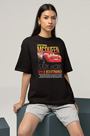 Çizgi Film Lightning Mcqueen Baskılı Unisex Oversize Cars Tişört