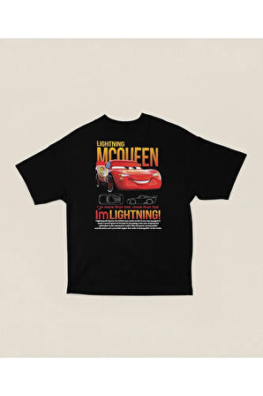 Çizgi Film Lightning Mcqueen Baskılı Unisex Oversize Cars Tişört