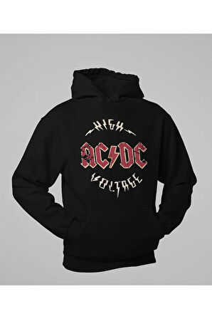 High AC DC Voltage Yazılı Unisex Oversize Rock Metal Hoodie