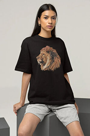 Özel Tasarım Aslan Lion Baskılı Unisex Oversize Tişört