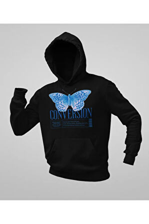 Tasarım Conversion Baskılı Unisex Oversize Kelebek Hoodie