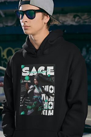 Sentinel Karakter Sage Baskılı Unisex Oversize Valorrant Hoodie