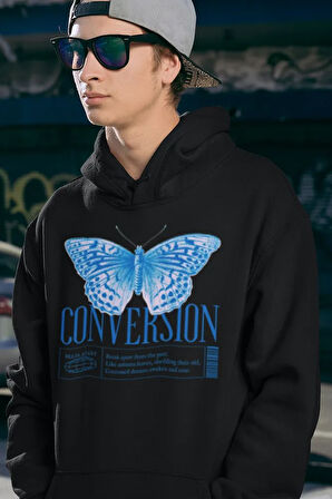 Tasarım Conversion Baskılı Unisex Oversize Kelebek Hoodie