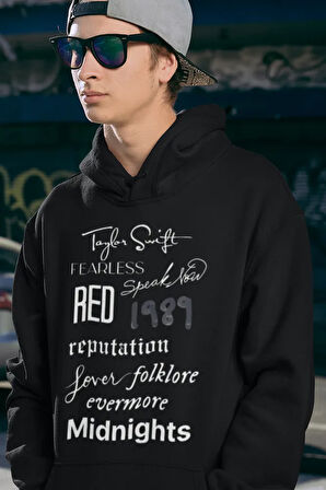 Taylor Swift Albüm İsimleri Baskılı Unisex Oversize Şarkıcı Hoodie
