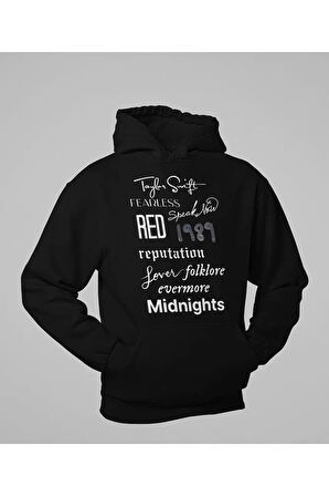 Taylor Swift Albüm İsimleri Baskılı Unisex Oversize Şarkıcı Hoodie