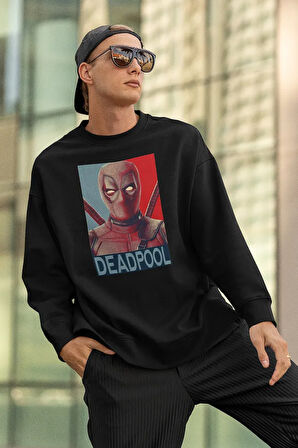Tasarım Marvel Deadpool Baskılı Unisex Oversize Sweatshirt