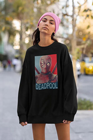 Tasarım Marvel Deadpool Baskılı Unisex Oversize Sweatshirt