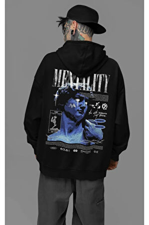 Mentality Baskılı Unisex Oversize Tasarım Hoodie