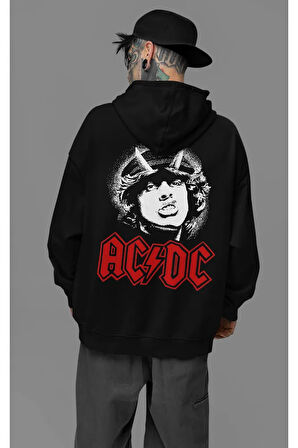 AC DC Müzik Grubu Baskılı Unisex Oversize Rock Metal Hoodie