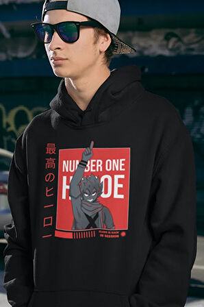 Number One Heroe Baskılı Unisex Oversize Anime Hoodie