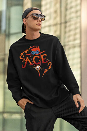 Ace Anime Karakter Baskılı Unisex Oversize Sweatshirt