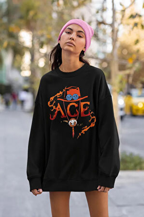 Ace Anime Karakter Baskılı Unisex Oversize Sweatshirt