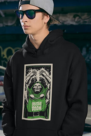 Marvel Karakter Baskılı Unisex Oversize Doctor Doom Hoodie