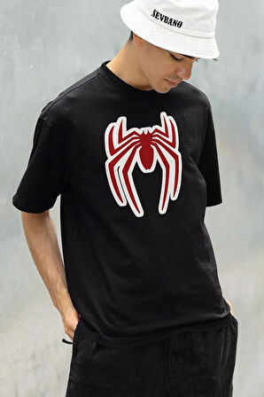 Oversize Film Kahramanı Spider-Man Logo Baskılı Unisex Oversize Tişört