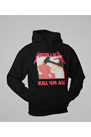 Metallica Kill 'Em All Yazılı Unisex Oversize Rock Metal Grubu Hoodie