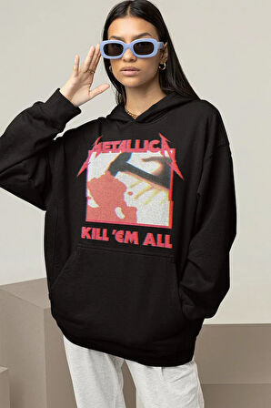 Metallica Kill 'Em All Yazılı Unisex Oversize Rock Metal Grubu Hoodie