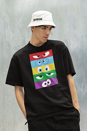 Çizgi Film Karakterler Insiide Ouut Unisex Tişört, Oversize Ters Yüüz Baskılı Tişört