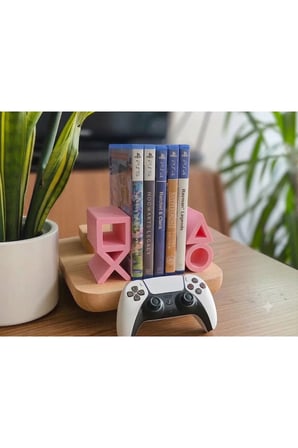 PS5 Logolu CD Stand Rafı, İkonik Tuş Simgeli Oyun Kutusu (CD) Rafı – Stand Organizer