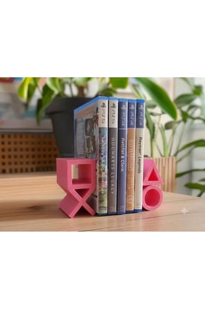 PS5 Logolu CD Stand Rafı, İkonik Tuş Simgeli Oyun Kutusu (CD) Rafı – Stand Organizer