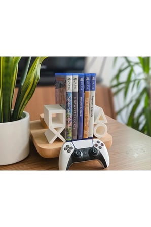 PS5 Logolu CD Stand Rafı, İkonik Tuş Simgeli Oyun Kutusu (CD) Rafı – Stand Organizer