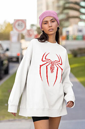 Spider-Man Tasarım Logo Baskılı Unisex Oversize Örümcek Sweatshirt