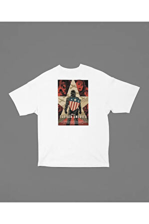 Captain America Film Afişi Baskılı Unisex Oversize Marvel Tişört